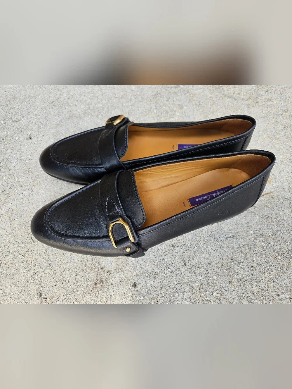 Ralph Lauren Made In Italy Black Slip On Leather Shoes Size 38 B Pre-owned